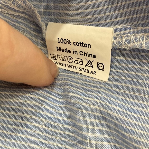 Awesome gracile light-weight thin cat pocket blue micro stripe smock top large - Picture 6 of 8